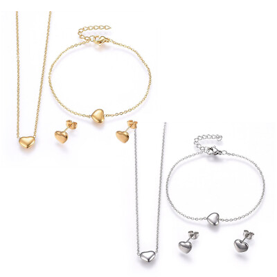 #ad Stainless Steel Set Pendant Necklace Earring Bracelet Heart Gold Silver 17quot; P679 $8.99