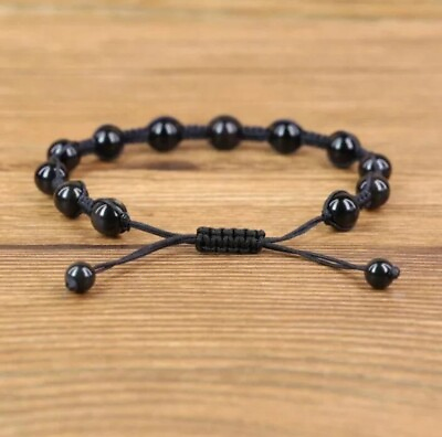 #ad Natural 4mm Obsidian Stone Braided Bracelet for Protection Anxiety Stress Relief $12.99