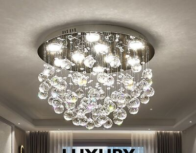 #ad LED Crystal Ceiling Light Round Living Room Chandeliers Pendant Lamp Bedroom $360.19