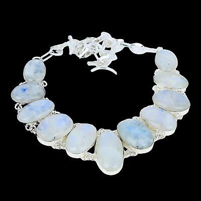 #ad Moonstone Rainbow Silver Necklace 925 Sterling Silver Handmade Gemstone Necklace $220.00