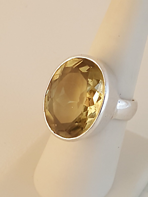 #ad Yellow topaz sterling silver ring chunky faceted size 7.5 $37.46