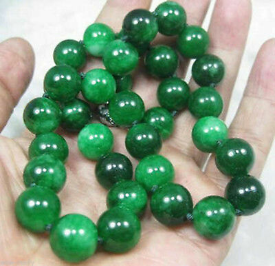 #ad 10mm Natural 18 100 Inches Long Green Emerald Gems Round Beads Stranded Necklace $8.99