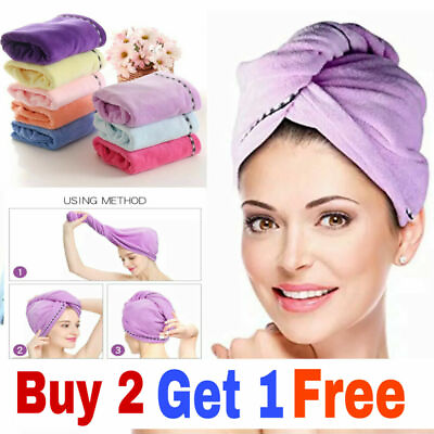 #ad Quick Drying Hair Absorbent Turban Towel Cap Turban Wrap Soft Thick Shower Lotus $4.99