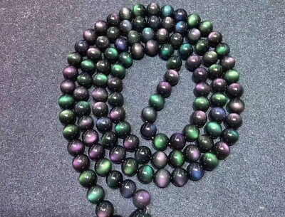 #ad 100% Natural Color Obsidian Rainbow Prayer 108 Beads Bracelet 8mm $150.00