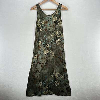 #ad Vintage Dress Barn Dress Womens 12 Green Floral Gauzy Rayon Tank Midi Slits $18.00