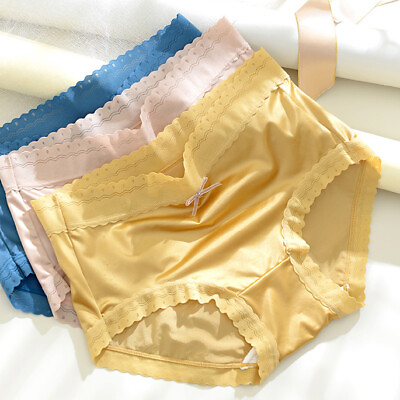#ad 1 6 Pack Lot Womens Mid Waist Silky Satin Panties Briefs Seamless Lady Underwear $25.99