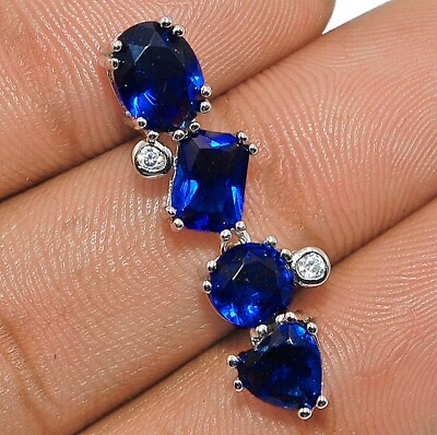 #ad 2CT Blue Sapphire amp; White Topaz 925 Sterling Silver Pendant Jewelry YB1 1 $28.99