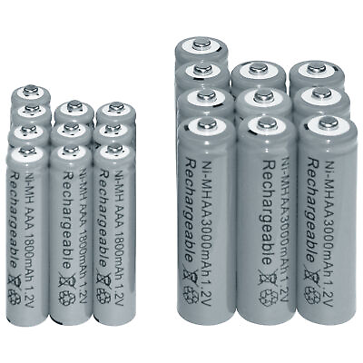 #ad 10 AA 3000mAh 10 AAA 1800mAh 1.2V NI MH Rechargeable Battery 2A 3A Grey Cell $20.30
