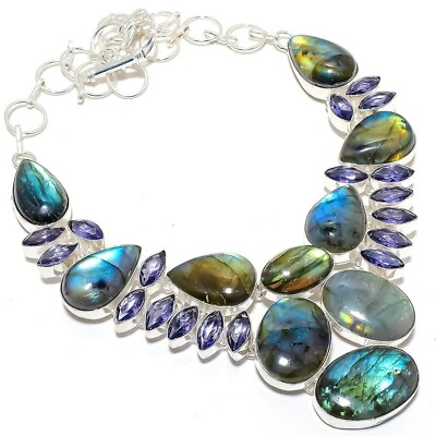 #ad Shiny Labradorite Gemstone 925 Sterling Silver Handmade Jewelry Necklace 18quot; $42.49
