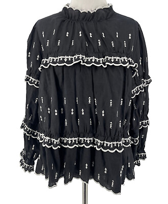 #ad Isabel Marant Etoile Women#x27;s Black Embroidered Linen Long Sleeve Blouse Size 34 $88.00