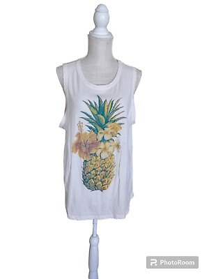 #ad Lucky BRAND Pineapple Tropical Graphic Tank Top Size XL Sleeveless $10.00