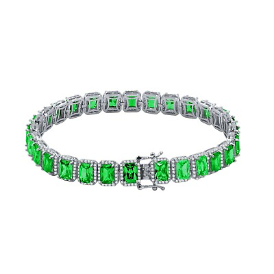 #ad Unisex Emerald Green 18K White Gold Finish Simulated Diamonds Solitaire Bracelet $79.99