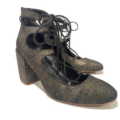 #ad Latigo Kamila Womens Bronze Lace Up Black Pumps Chunky Studded Heels Shoe Size 8 $28.88