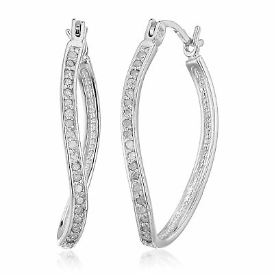 #ad 1 4 ct Diamond Hoop Earrings for Women in .925 Sterling Silver Rhodium 1 Inch $99.99