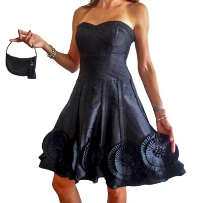 #ad Basix Black Label Sleeveless Strapless Black Flare Dress Size 2 $178.69