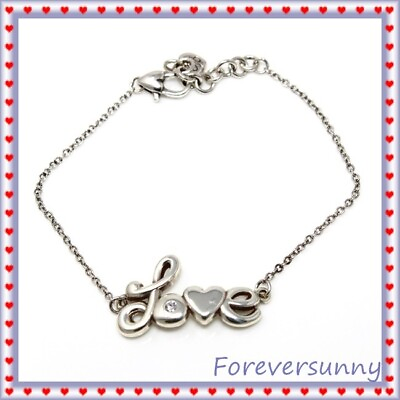 #ad Brighton Love Script Heart Silver Crystal Bracelet $23.35