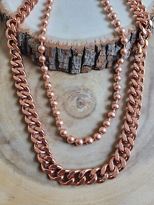 #ad 2 Layers Pure Copper Cuban amp; Ball Link Necklace Arthritis Therapy Necklace Set $35.95