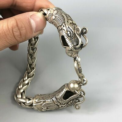 #ad Chinese Rare Collectible Tibet Silver Handwork Dragon Amulet Bracelet Exquisite $17.09