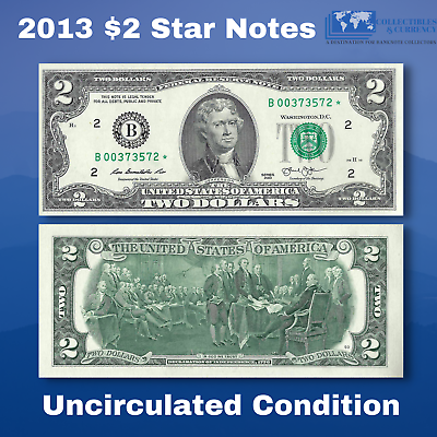 #ad ✯One 2013 $2 DOLLAR BILL Star Replacement Notes B* New York Scarce UNC $11.95
