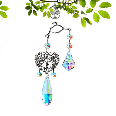 #ad Crystal Sun Catcher Hanging 3D Love Life Tree Sun Catcher Crystal Wedding Gift $14.71