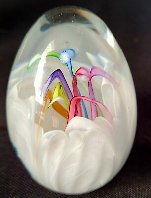 #ad Beautiful Glass Signed Egg Paperweight Spring Decor See Signature In Photos $35.00