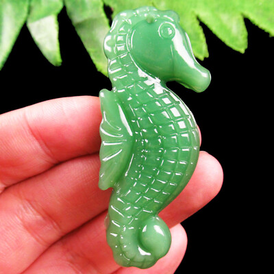 #ad 2pcs Carved Man made Green Jade Sea Horse Pendant Bead 58x24x9mm SJDP03 $9.95