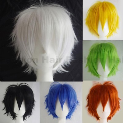 #ad Women Mens Short Cosplay Hair Wig Straight Anime Party Costume Wig Blue Pink Red $15.58