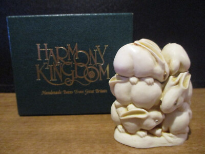 #ad Harmony Kingdom At The Hop Rabbit Pile UKMade Marble Resin Box Figurine Early Pc $49.00