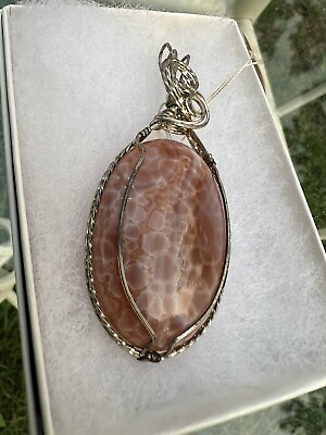 #ad Botswana African Agate Pendant Brown Speckled Sterling Silver Wired Wrapped $55.00