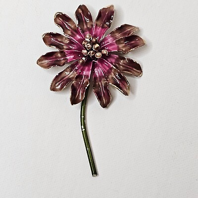 #ad Vintage Flower Enamel Pink Tan Brooch Pin Unmark $16.99
