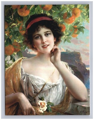 #ad Postcard Pretty Victorian Lady Holding Flower Art Reprint $7.95