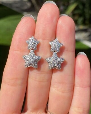 #ad Women#x27;s Star Shape Layer Drop Stud Earring D VVS Natural Moissanite 925 Silver $203.99