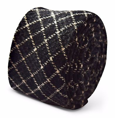 #ad Frederick Thomas Designer Tweed Wool Mens Tie Black amp; Ivory Cream Check Plaid GBP 15.99