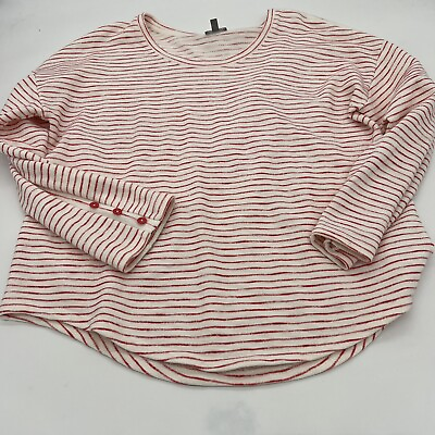 #ad T By Talbots White Red Striped Terry Sweater Size Large Cotton $19.97