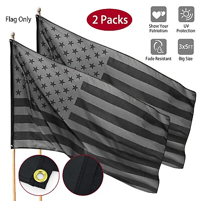 #ad 2PCS Black American Flag 3x5FT Double Side Printing Blackout Tactical US Flag $9.69