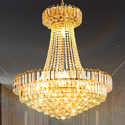 #ad 23.6quot;*27.6quot; Luxury Crystal Chandelier Ceiling Light Gold Hanging Pendant Lamps $207.91