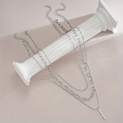 #ad Triple Layer Chain Pendant Necklace Silver $9.99