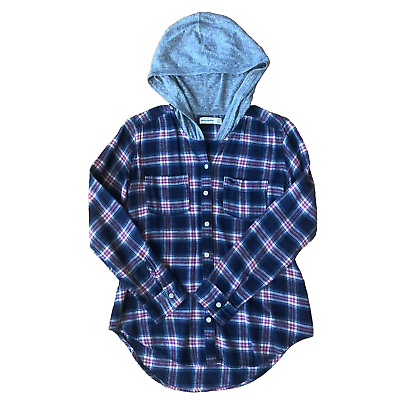 #ad Girl’s Abercrombie Blue Plaid Flannel Pocket Hoodie Shirt Size Extra Large Moose $9.99