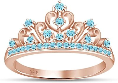 #ad Round Multi Stone Princess Jasmine Princess Crown Ring in 14k Rose Gold Plated $57.02