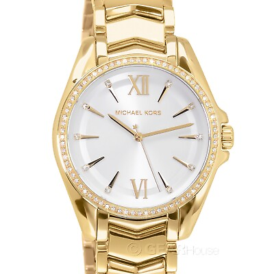#ad Michael Kors Whitney Womens Gold Glitz Watch White Dial Stainless Steel Band $114.80