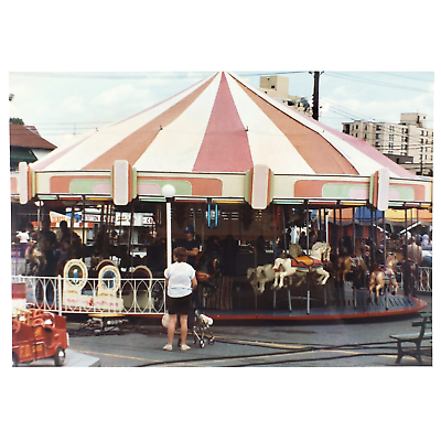 #ad Carousel Merry Go Round Photo 1980s Carnival Amusement Park Ride Snapshot B1986 $17.97