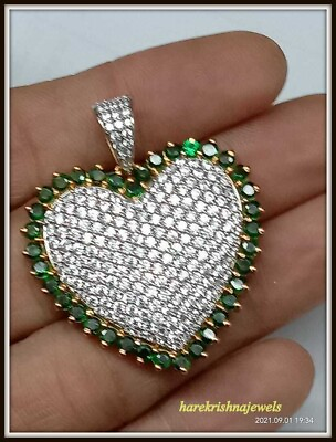 #ad 3CT Round Lab Created Diamond Big Open Heart Cluster Pendant 14K 2 Tone Gold FN $151.80