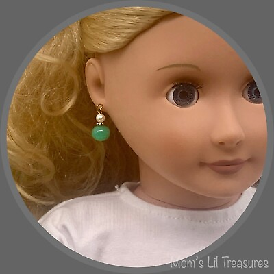 #ad Green Glass Pearl Drop Dangle Doll Earrings • 18 Inch Doll Jewelry $6.00