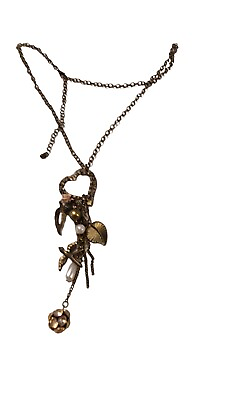 #ad Long Brass Copper Color Chain With Heart Floral Bird Dangle Pendant Necklace 26quot; $12.72