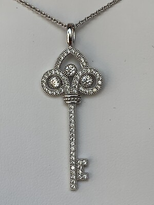 #ad CRISLU Key To My Heart Pendant Necklace Platinum Over Sterling New w Tag amp; Box $85.00