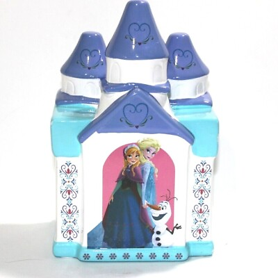 #ad Disney Frozen Castle Piggy Bank Elsa Anna Olaf Ceramic Princess Coin Blue 8.5quot; $12.14
