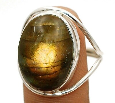 #ad Natural Golden Fire Labradorite 925 Sterling Silver Ring Sz 6 ED24 9 $32.99