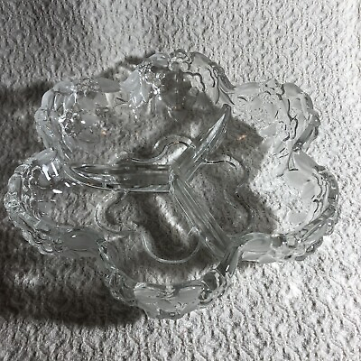 #ad Divided Crystal Dish Vintage Heavy Glass Partial Frosted Flower Shaped Textured $37.66