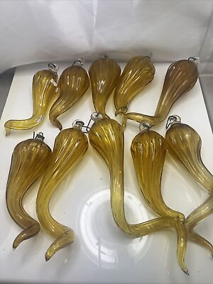 #ad Mid Century Hand Blown Glass Yellow Color Chandelier Lighting Glass Drops 16 PCs $200.00