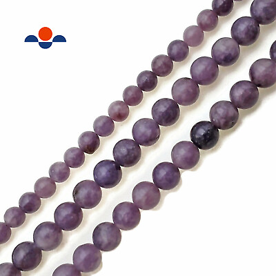 #ad Natural Purple Lepidolite Smooth Round Beads 6mm 8mm 10mm 15.5quot; Strand $7.99